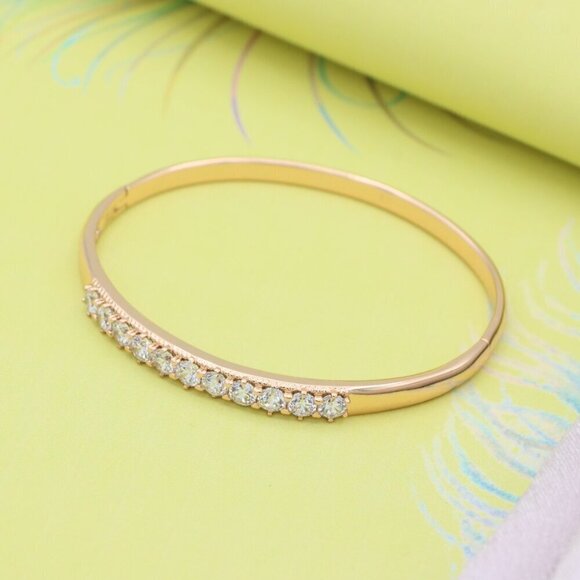 Elegant Rose Gold Bangle with Sparkling Round Stone Row Accent, XPBL0481 - Picture 3 of 11